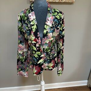 Aryn K Anthropologie Women's Bold Black Floral Blazer Button Jacket Coat Med
